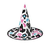 VCzsdff Cappello da strega in tessuto Oxford con stampa di moo amore con cuori, per feste di Halloween, leggero, 33 cm di altezza