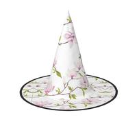 VCzsdff Cappello da strega in tessuto Oxford con stampa floreale di vite per feste di Halloween, cappello da strega leggero alto 33 cm