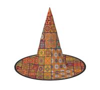 VCzsdff Cappello da strega in tessuto Oxford con stampa geometrica marocchina, per feste di Halloween, leggero, 33 cm di altezza