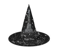 VCzsdff Cappello da strega in tessuto Oxford con stampa Torre Eiffel di Parigi Notte per feste di Halloween, leggero, alto 33 cm