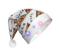 VCzsdff Cappello di Babbo Natale della peluche del modello della pizza con le luci del LED, cappello di Natale illuminato, cappello di Natale divertente lampeggiante adulto