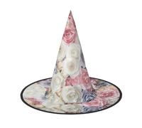 VCzsdff Cappello di Halloween del panno di Oxford della stampa floreale del fiore della rosa per le feste di Halloween, leggero cappello da strega alto 33 pollici