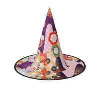 VCzsdff Cappello di Halloween del panno di Oxford di stampa del fiore colorato della Boemia per le feste di Halloween, leggero cappello da strega alto 33 pollici