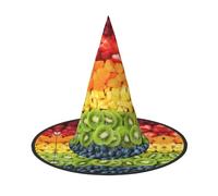 VCzsdff Cappello di Halloween del panno di Oxford di stampa dell'arcobaleno della frutta per le feste di Halloween, cappello leggero della strega alto 33 pollici