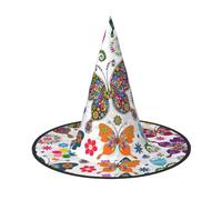 VCzsdff Cappello di Halloween del panno di Oxford di stampa di farfalle colorate per le feste di Halloween, leggero cappello da strega alto 33 pollici