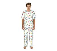 VCzsdff Conigli in diverse pose che saltano in esecuzione stampa da uomo a maniche corte pigiama set pantaloni lunghi girocollo stampato abbigliamento da notte, Nero , S