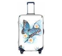 VCzsdff Copertura per bagagli con stampa di fiori blu farfalla su fiore lavabile, antigraffio, adatta per bagagli da 45,7 a 81,7 cm, bianco, XL
