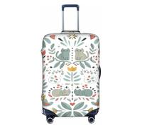 VCzsdff Copertura per bagagli con stampa di gatti, uccelli e fiori, lavabile, antigraffio, adatta per bagagli da 45 a 81 cm, bianco, S