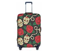 VCzsdff Copertura per bagagli con stampa di rose e teschi, lavabile, antigraffio, adatta per bagagli da 45,7 a 81,7 cm, bianco, L