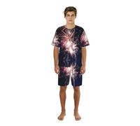 VCzsdff Explosion Firework Print Summer Sleep Set per gli uomini, ricca camicia stampata con pantaloncini elastici, regalo leggero, Nero , L