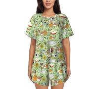 VCzsdff Guinea Pig - Set da notte casual da donna, estivo, a maniche corte, con bottoni e pantaloncini elastici con tasche laterali, Nero , S