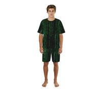 VCzsdff Hacker Era Print Summer Sleep Set per gli uomini, ricca camicia stampata con pantaloncini elastici, regalo leggero, Nero , L