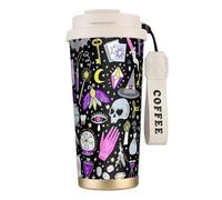 VCzsdff Magic Witch - Bicchiere da caffè isolato con coperchio a prova di perdite, tazza da viaggio in acciaio inossidabile 316 con cinturino da polso