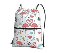VCzsdff Pink Flamingo. Borsa a sacco regolabile con coulisse, leggera, pieghevole, con tasca con cerniera per escursioni