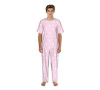 VCzsdff Polar Bear - Set pigiama da uomo a maniche corte con stampa rosa e pantaloni lunghi, girocollo, abbigliamento da notte, Nero , S