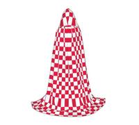 VCzsdff Red Checkered White Squares Gothic Medievale Cappuccio Mantello Per Adolescenti Cosplay Costume Rinascimento Fiera Palcoscenico Teatro Robe