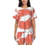 VCzsdff Red Kiss - Set da notte casual da donna, estivo, a maniche corte, con bottoni e pantaloncini elastici con tasche laterali, Nero , 4XL
