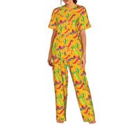 VCzsdff Set da notte da donna con cappello di cactus e peperoncino stampato, abbigliamento casual per casa, viaggi e studenti universitari, Nero , XXL