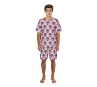 VCzsdff Set da notte estivo da uomo, con stampa di bandiera americana e pace hippie, camicia ricca stampata con pantaloncini elastici, abbigliamento da casa leggero regalo, Nero , L
