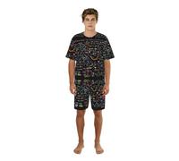 VCzsdff Set da notte estivo da uomo, con stampa di formula matematica, camicia ricca stampata con pantaloncini elastici, abbigliamento da casa leggero regalo, Nero , XXL