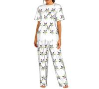 VCzsdff Set di biancheria da notte da donna con stelle orientali stampate, abbigliamento casual per casa, viaggi e studenti universitari, Nero , M