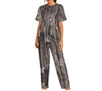 VCzsdff Set di biancheria da notte delle donne stampato pannello di legno della farfalla del fiore, abbigliamento da salotto casuale per la casa, il viaggio & il campus dello stud, Nero , 3XL