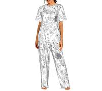 VCzsdff Set di pigiami da donna stampati con erbe e piante erbacee in fiore, abbigliamento casual per casa, viaggi e studenti universitari, Nero , 3XL