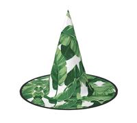 VCzsdff Simpatico cappello da strega con foglie di palma verdi stampate, in tessuto Oxford, per feste di Halloween, leggero, 33 cm di altezza