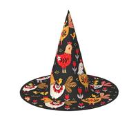 VCzsdff Simpatico cappello da strega con stampa di galline di gallo in tessuto Oxford, per feste di Halloween, leggero 33 cm di altezza