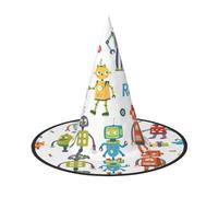 VCzsdff Simpatico cappello da strega con stampa di robot dei cartoni animati per cosplay in tessuto Oxford per feste di Halloween, cappello da strega leggero alto 33 cm
