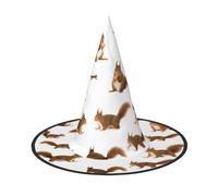 VCzsdff Simpatico cappello da strega in tessuto Oxford con stampa scoiattolo per feste di Halloween, cappello da strega leggero alto 33 cm