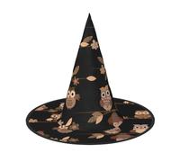 VCzsdff Simpatico cappello marrone con stampa di gufi in stile cartone animato per cosplay Oxford panno Halloween per feste di Halloween, leggero cappello da strega alto 33 cm