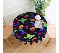 VCzsdff Tovaglia rotonda resistente alle macchie con cappello da strega e ragni arcobaleno, per Halloween, 152,4 cm, panno in poliestere adatto alla famiglia per pasti per bambini