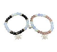 Vdaxvme 2pcs Cuore Coppia Bracciali Halloween Ragni Corrispondenza Braccialetto Mano Corda Elastico Perline Catena Da Polso Gioielli Regalo Accessori Alla Moda, Misura unica, come descritto