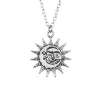 Vdaxvme Bellissima collana con ciondolo intarsiato a forma di sole e luna, delicata catena per clavicola alla moda, ornamento per il collo del sole e della luna, 4, Metallo, Zirconia cubica