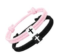 Vdaxvme Confezione da 2 braccialetti in corda intrecciata, lunghezza regolabile, simbolo battesimo compleanno nero, One Size, come descritto