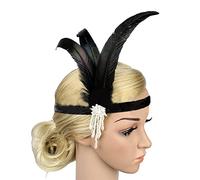 Vdaxvme Fasce per capelli con piume per cocktail tea party copricapo per ragazze accessori collana guanti bastone ruggente anni '20 fasce per capelli per le donne