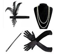 Vdaxvme Fasce per capelli con piume per cocktail tea party copricapo per ragazze accessori collana guanti bastone ruggente anni '20 fasce per capelli per le donne