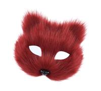 Vdaxvme Gatti pelosi Mezza Viso Occhiali Animali Gatti Cosplay Per Uomini Donne Masquerade Halloween Partito Trucco Costume Lupo, Rosso, taglia unica