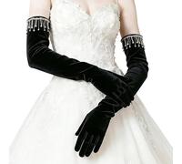 Vdaxvme Guanti da ballo in velluto con decorazioni con strass per abiti da sera da donna e matrimoni, garantiscono calore e vestibilità comoda guanti da sposa, Nero , Taglia unica