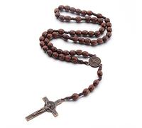 Vdaxvme Moda Handmade Perline Rotonde Cattolico Rosario Crocifisso Collane Religiose per Le Donne Degli Uomini Perline di Legno Tessitura Collana Rosario Ne, One Size, come descritto, come descritto