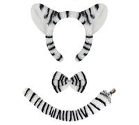Vdaxvme Set completo per bambini, cerchietto con orecchie, coda e papillon incluso, 1/3 pezzi per cosplay e Halloween, divertimento Halloween Cosplay, Bianco Ze Tre, taglia unica