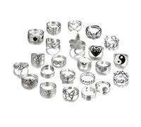 Vdaxvme Set di 24 anelli in argento con disegni gotici come teschio e serpente a forma di cuore, per donne e uomini alla moda in lega