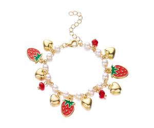 Vdaxvme Vocation Stili Bracciale Decorazione Per Le Donne Alla Moda Con Fragola Ciliegie Cuore E Perline Braccialetto Regolabile Per Uso Quotidiano, Taglia unica, come descritto