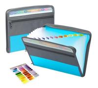 VDCVADKYE Cartella espandibile, Cartella portadocumenti espandibile a 13 tasche, organizer for documenti a fisarmonica con chiusura a cerniera multicolore(Blue)