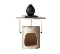 VDCVADKYE Tavolino da caffè rotondo， Tavolino rotondo da 50 cm a 2 ripiani for soggiorno, camera da letto, balcone, in caffè o beige(Beige)