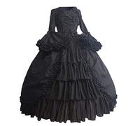 VDDTAGAM Abito da donna in stile vittoriano, stile rococò, costume da fanciulla, vintage, rinascimentale, medievale, gotico, abito da ballo, 01-nero, S