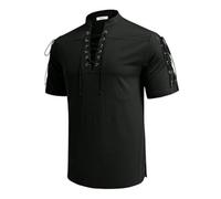 VDDTAGAM Camicia in lino da uomo a maniche corte medievali, camicia estiva da uomo a maniche corte da uomo medievale, camicia con lacci rinascimentale vittoriano steampunk pirata camicia da uomo,