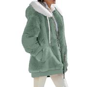 VDDTAGAM Cappotti invernali da donna in pile peloso con cappuccio blocchi di colore patchwork cardigan cappotto capispalla con tasche, 07-menta Verde, 4XL