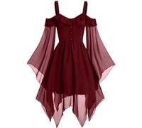 VDDTAGAM Costume rinascimentale da donna, stile gotico, medievale, vittoriano, vampiro, strega, taglie forti, costume per Halloween, cosplay, abito da sposa, 05-vino, XL